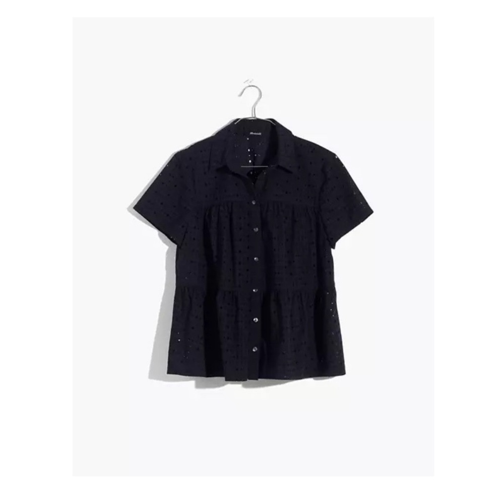Madewell Navy Eyelet Seamed Button-Down Shirt - XS